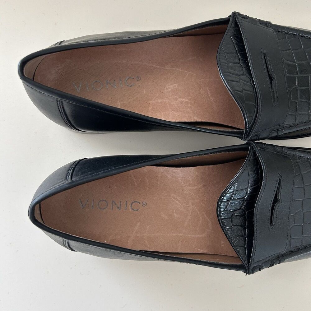 Vionic Waverly Croc Penny Loafers Shoes Womens Size 9.5 Black Leather Orthotic - Picture 4 of 10